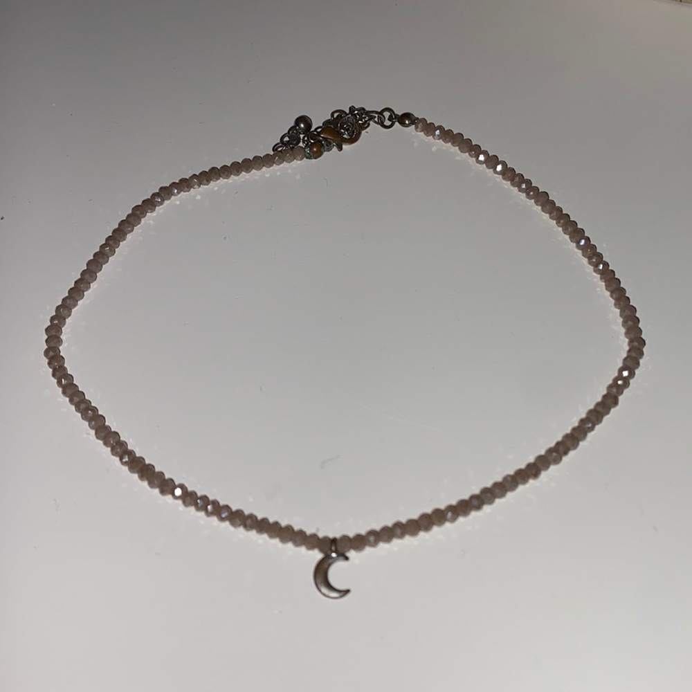 Pinkish/Purpleish Beaded Choker with Moon Charm